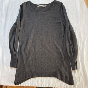 Athleta Charcoal‎ Gray Long Sleeve Cotton Cashmere Sweater Tunic Top Women's L